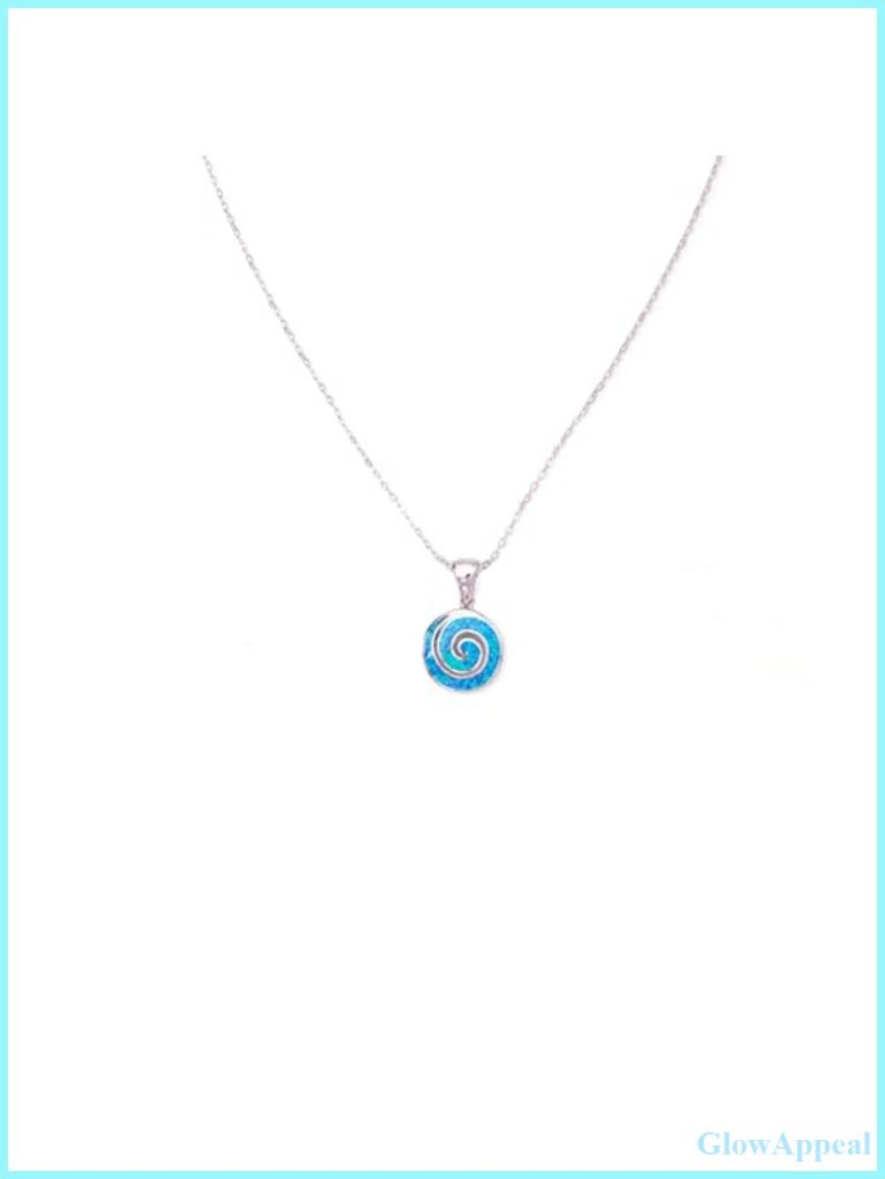 Greek Spiral Pendant Necklace Rhodium Plated Silver Blue Opal Handcrafted